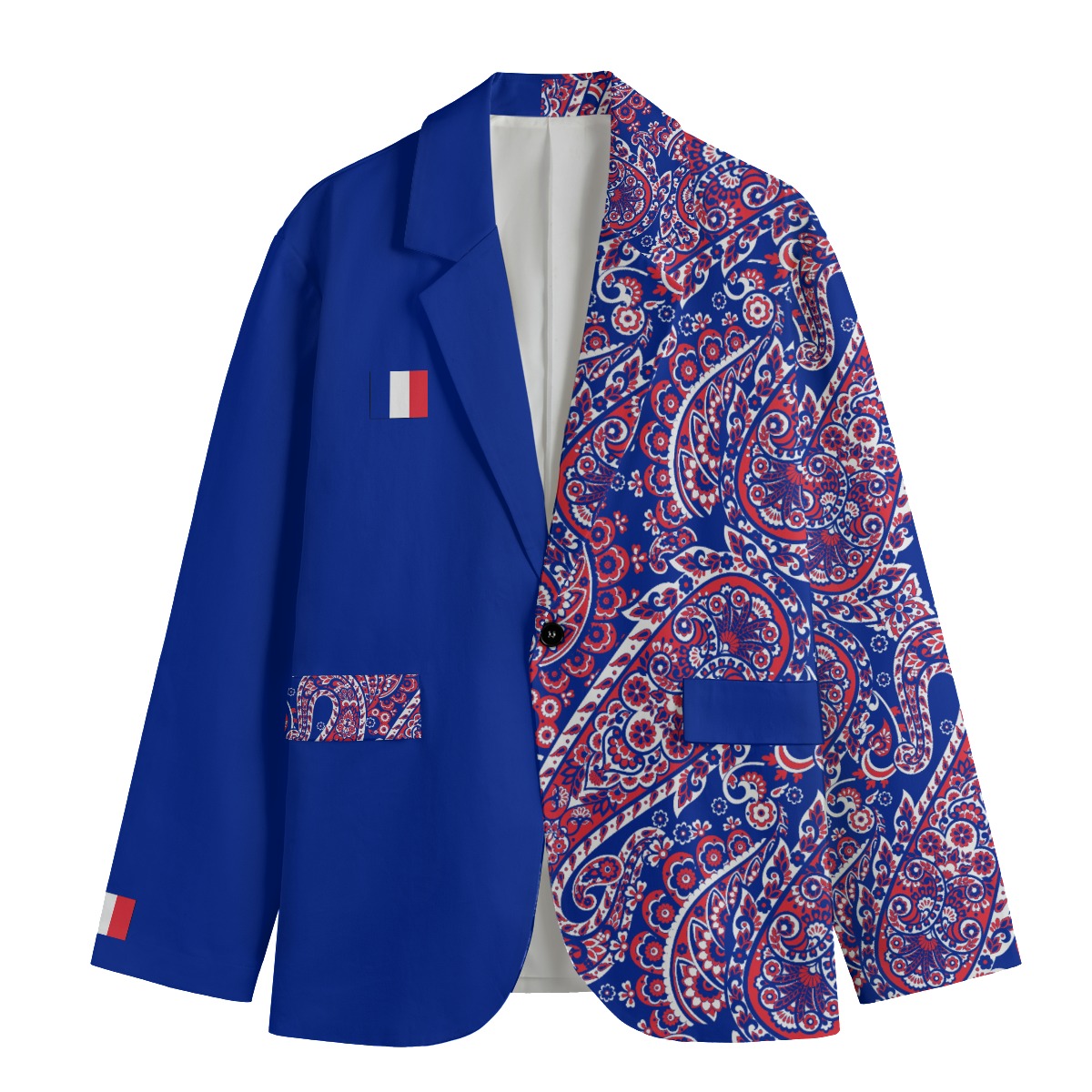 France: All-Over Print Men’s Casual Flat Lapel Collar Blazer | 245GSM Cotton